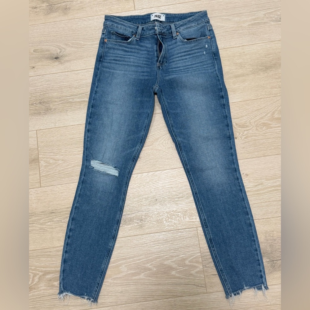 PAIGE Distressed Blue Skinny Jeans